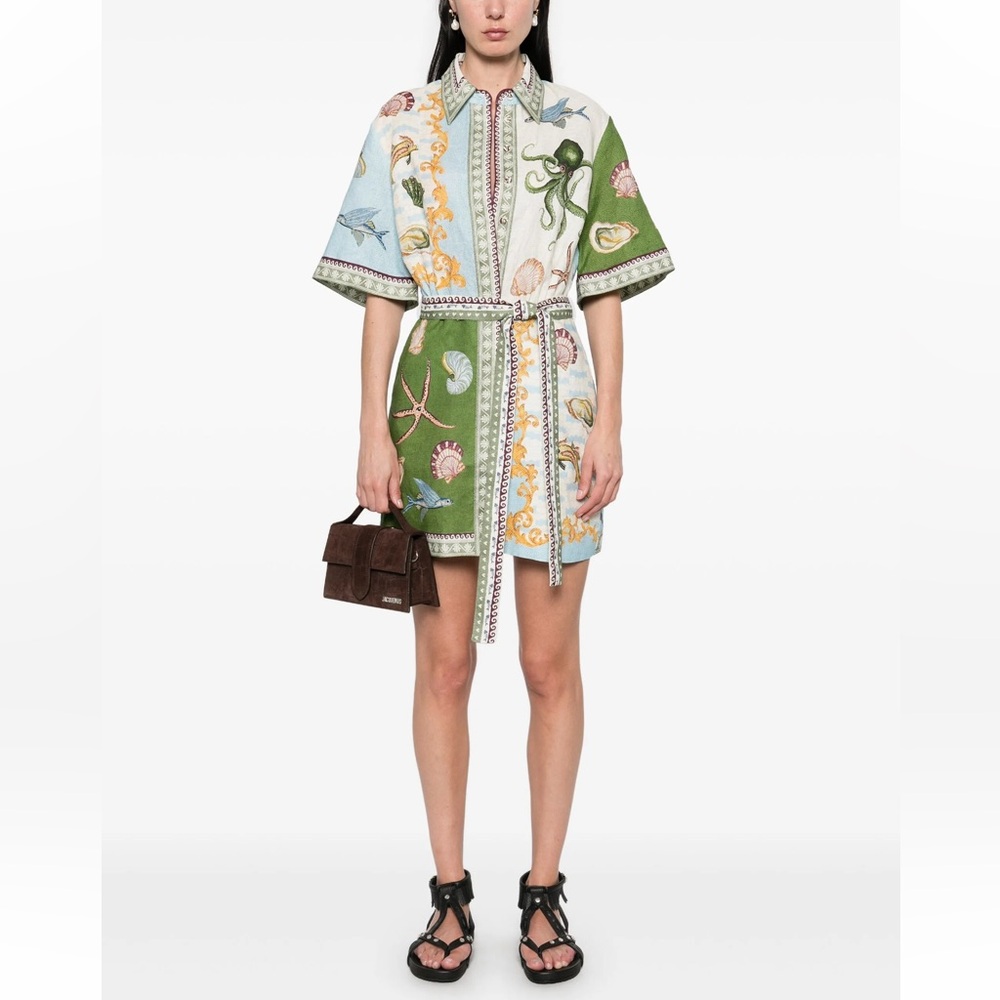 Alemais Dresses | Alemais Bath House Dress Green and Cream Seaside Ocean Dress - Picture 2 of 7